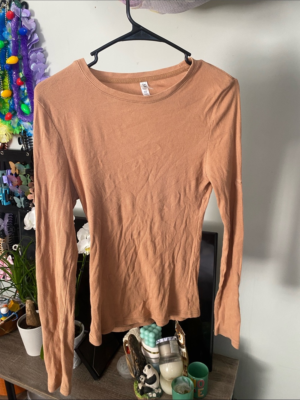 Rosio Long Sleeve Ribbed Crewneck Top - Camel